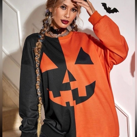 Halloween pumpkin print two-tone pull over - Picture 1 of 2